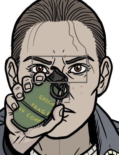 gun range target holding grenade